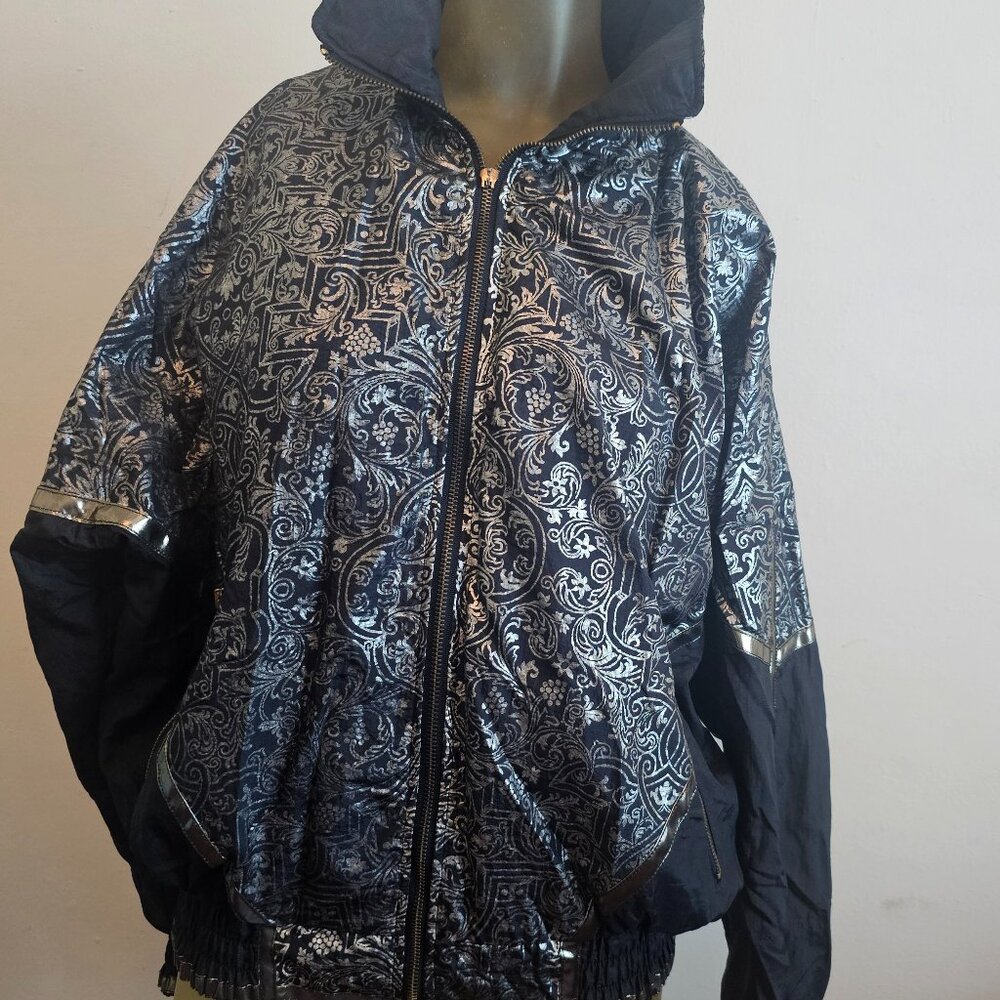 Womens Vintage Clipper Bay Zipup Medium Black Windbreaker Jacket (ZIPPER LOOSE)